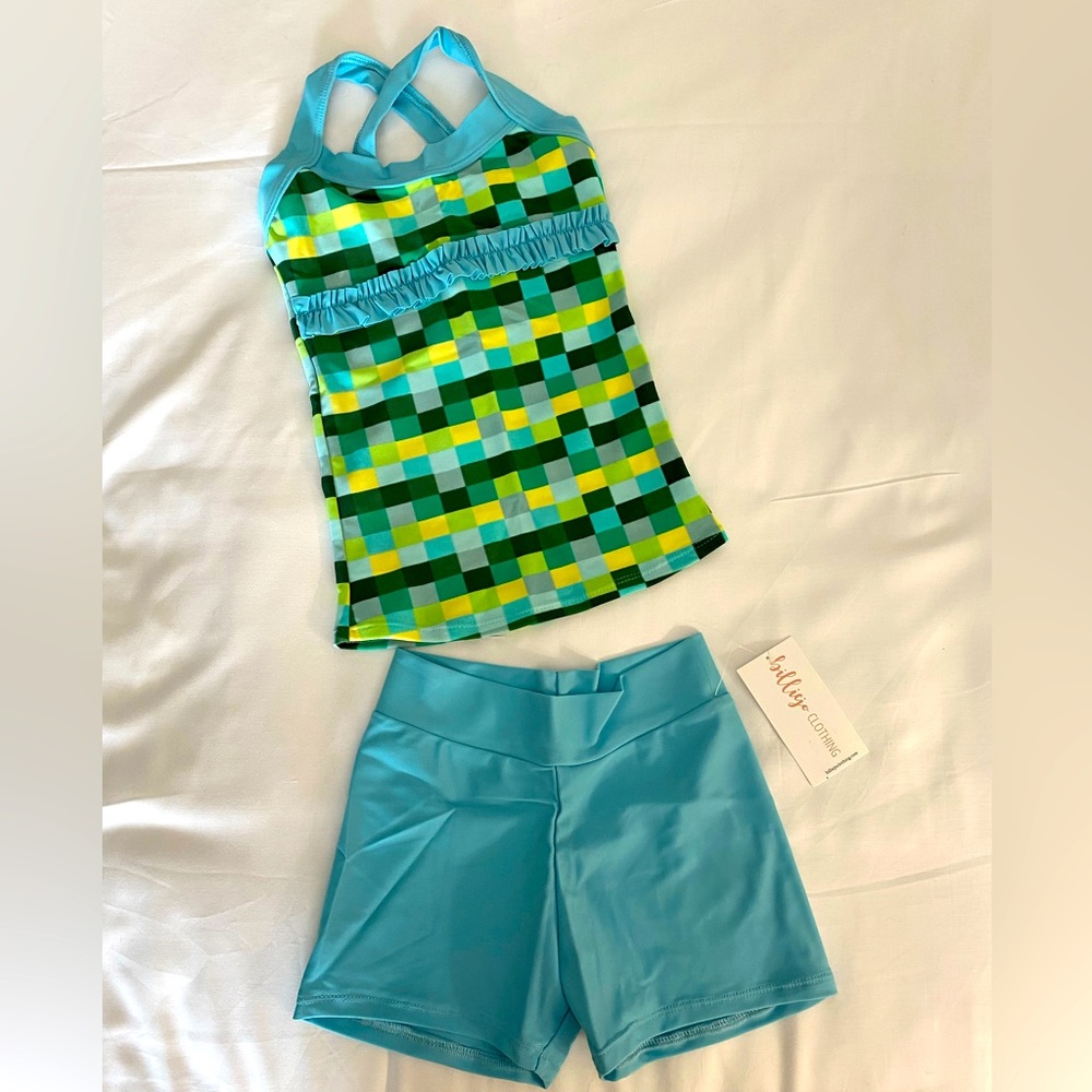 New, Pixel Green & Blue Ruffle Tank & Short Sets 💙